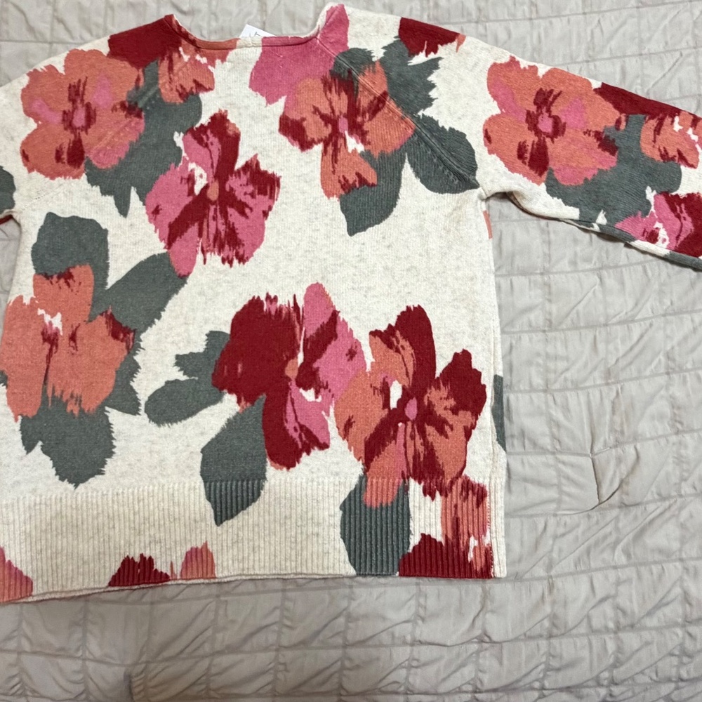 LOFT FLORAL V NECK SWEATER NWT SIZE L - Picture 2 of 5